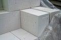 Folded aerated concrete brick, close-up. Universal lightweight building aerated concrete block