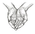 Folded arms, cupped or open hands sketch. Vintage vector illustration