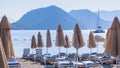 Folded beach umbrellas in Icmeler