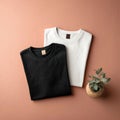 Folded Black and White T-Shirts on Textured Background Royalty Free Stock Photo