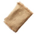 Folded Burlap Fabric Square with Frayed Edges on White Background textile material Royalty Free Stock Photo