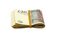 Folded Cash - 20 pound notes Royalty Free Stock Photo