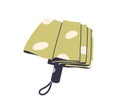 Folded closed compact umbrella with handle, loop. Rainy weather accessory with foldable collapsible canopy. Rain