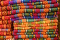 Folded colorful middle eastern carpets at bazaar Royalty Free Stock Photo