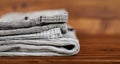 Folded corduroy trousers on the table Royalty Free Stock Photo