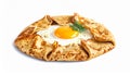 A folded crepe encircles a sunny-side-up egg Royalty Free Stock Photo