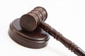 Folded down lwooden judge gavel and stand Royalty Free Stock Photo