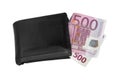 Folded five hundred 500 Euro banknote money bill in old black wa