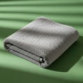 Folded gray microfiber cloth placed on a green surface with soft lighting casting Royalty Free Stock Photo