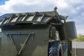 Folded green radar on a military vehicle. Close-up