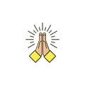 Folded hand, pray icon in flat line style - vector design