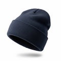 Folded heat-retaining beanie, floating in mid air on a solid white background Royalty Free Stock Photo