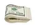 Folded hundred dollar bills isolated on white Royalty Free Stock Photo