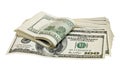 Folded hundred dollar bills isolated on white Royalty Free Stock Photo
