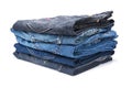 Folded jean stack on white background Royalty Free Stock Photo