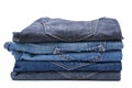 Folded jean stack on white background Royalty Free Stock Photo