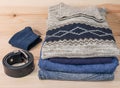 Folded jeans and sweaters Royalty Free Stock Photo