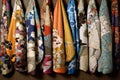 folded kimonos showcasing various patterns