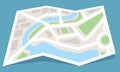 Folded map paper icon. Flat color style vector illustration.