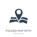 folded map with position mark icon in trendy design style. folded map with position mark icon isolated on white background. folded