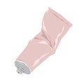 Folded metal cream tube with cream moisturizer or toothpaste, aluminum cosmetic container, isolated flat vector