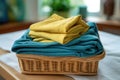 folded microfiber cleaning cloth in a laundry basket Royalty Free Stock Photo