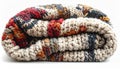Folded Multicolored Knitted Blanket Featuring Red Orange and Blue Yarn Over White Royalty Free Stock Photo