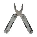 Folded multitool isolated on white background in top view. Daily practice tool. All-in-one. Improved construction tools.