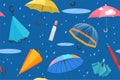 Folded, open colorful flying waterproof umbrellas for rain protection, seamless pattern Royalty Free Stock Photo