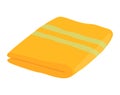 Folded orange towel with green stripes. Clean soft terry bath fabric. Home comfort and bathroom accessories vector