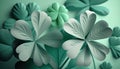 Folded paper abstract four leaf clovers. Origami paper sculpture luck of the Irish. St. Patrick\'s Day background wallpaper. Royalty Free Stock Photo