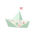 Folded Paper Boat Decorated with Floral Seamless Pattern Vector Illustration Royalty Free Stock Photo