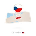 Folded paper map of Czech Republic with flag pin of Czech Republic Royalty Free Stock Photo