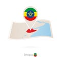 Folded paper map of Ethiopia with flag pin of Ethiopia Royalty Free Stock Photo