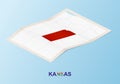 Folded paper map of Kansas with neighboring countries in isometric style Royalty Free Stock Photo