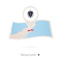 Folded paper map of Massachusetts U.S. State with flag pin of Massachusetts Royalty Free Stock Photo