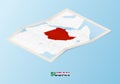 Folded paper map of Sudan with neighboring countries in isometric style