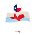 Folded paper map of Texas U.S. State with flag pin of Texas Royalty Free Stock Photo