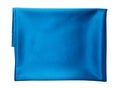 Folded piece of bright blue satin fabric isolated on white background, top view Royalty Free Stock Photo