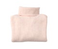 Folded pink turtleneck sweater isolated on white, top view Royalty Free Stock Photo