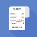 Folded Receipt with Paid Stamp and Barcode on Blue Background Royalty Free Stock Photo
