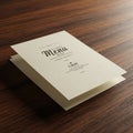 Folded restaurant menu mockup placed on a wooden table. Royalty Free Stock Photo