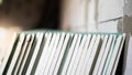 Folded sheets of moisture-resistant drywall close-up. Building materials at the construction site