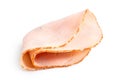 A folded single slice of chicken ham isolated on white