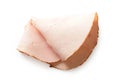 A folded single slice of chicken ham isolated on white. Top view