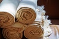 Folded spa towels in the bathroom or hotel Royalty Free Stock Photo