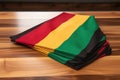 folded three-colored kwanzaa flag on wooden table