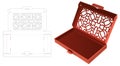 Folded tin box with stenciled pattern on flip die cut template and 3D mockup Royalty Free Stock Photo