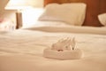 Folded towel as animal at bed time Royalty Free Stock Photo