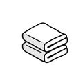 Folded towel or cloth. Stack of fabric. Line drawing. Isolated cartoon black and white illustration. Packed neat clothes